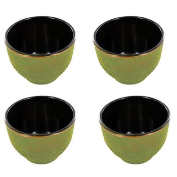 4 Vasos De Hierro Fundido Verde Y Bronce 0,15 L