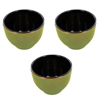 3 Vasos De Hierro Fundido Verde Y Bronce - 0,15 L