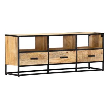 Mueble De Tv De Madera Maciza De Mango 120x30x45 Cm Marrón