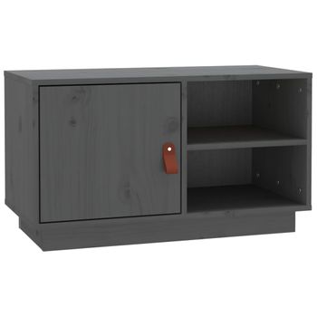 Mueble De Tv De Madera Maciza De Pino Gris 70x34x40 Cm