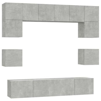 Set De Muebles De Tv 8 Pzas Madera Contrachapada Gris Hormigón