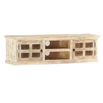 Mueble Para Tv De Madera Maciza De Mango Blanco 130x30x36 Cm