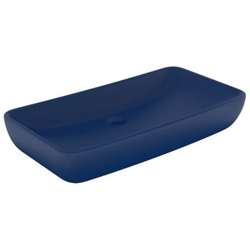 Lavabo Rectangular De Lujo Cerámica Azul Oscuro Mate 71x38 Cm