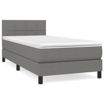 Cama Box Spring Con Colchón Tela Gris Oscuro 80x200 Cm