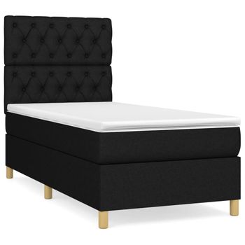 Cama Box Spring Con Colchón Tela Negro 80x200 Cm