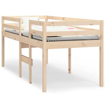 Cama Alta Madera Maciza De Pino 90x190 Cm Marrón