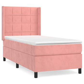 Cama Box Spring Con Colchón Terciopelo Rosa 100x200 Cm