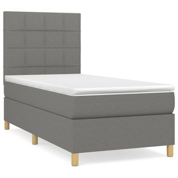 Cama Box Spring Con Colchón Tela Gris Oscuro 90x190 Cm