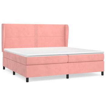 Cama Box Spring Con Colchón Terciopelo Rosa 200x200 Cm