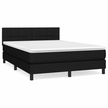 Cama Box Spring Con Colchón Tela Negro 140x200 Cm