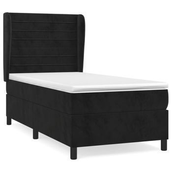 Cama Box Spring Con Colchón Terciopelo Negro 80x200 Cm