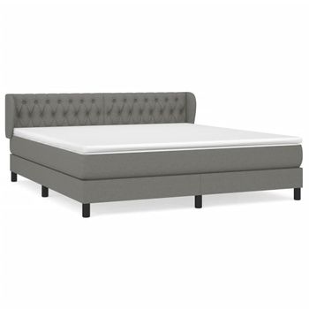 Cama Box Spring Con Colchón Tela Gris Oscuro 180x200 Cm