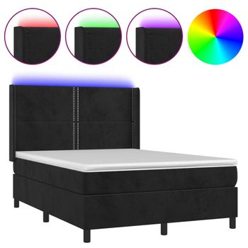 Cama Box Spring Colchón Y Led Terciopelo Negro 140x190 Cm