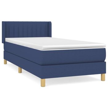 Cama Box Spring Con Colchón Tela Azul 100x200 Cm