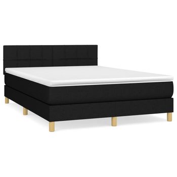 Cama Box Spring Con Colchón Tela Negro 140x200 Cm