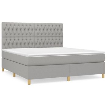 Cama Box Spring Con Colchón Tela Gris Claro 180x200 Cm