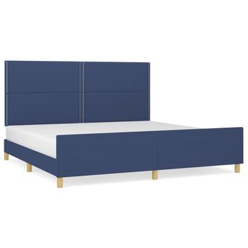 Estructura De Cama Con Cabecero De Tela Azul 200x200 Cm