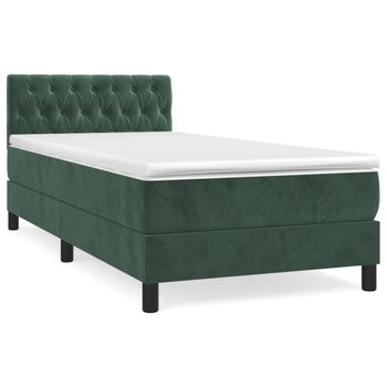 Cama Box Spring Con Colchón Terciopelo Verde Oscuro 90x200 Cm