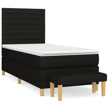 Cama Box Spring Con Colchón Tela Negro 80x200 Cm