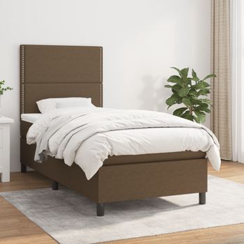 Cama Box Spring Con Colchón Tela Marrón Oscuro 90x190 Cm