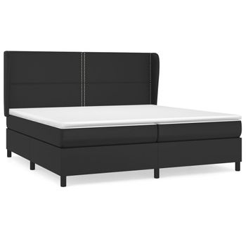 Cama Box Spring Con Colchón Cuero Sintético Negro 200x200 Cm