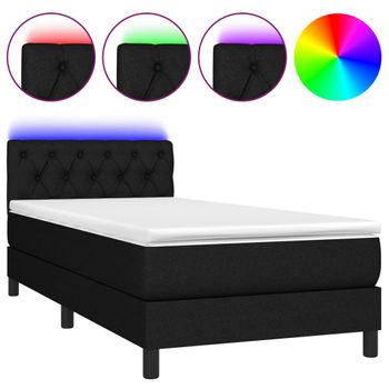 Cama Box Spring Colchón Y Luces Led Tela Negro 80x200 Cm