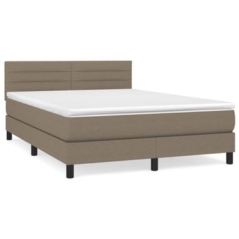 Cama Box Spring Con Colchón Tela Gris Taupe 140x200 Cm Gris Topo