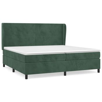 Cama Box Spring Con Colchón Terciopelo Verde Oscuro 200x200 Cm