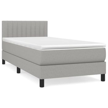 Cama Box Spring Con Colchón Tela Gris Claro 80x200 Cm