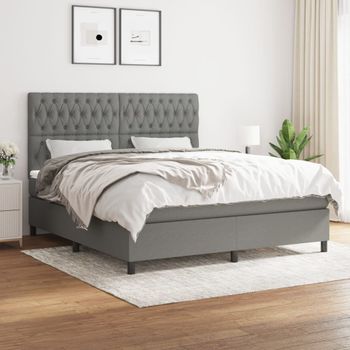 Cama Box Spring Con Colchón Tela Gris Oscuro 180x200 Cm