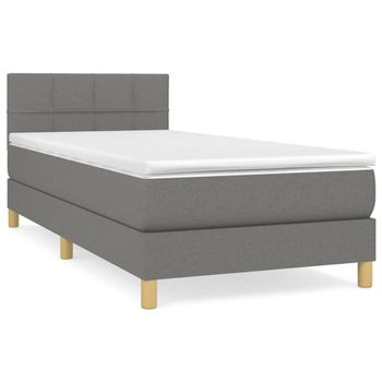 Cama Box Spring Con Colchón Tela Gris Oscuro 80x200 Cm