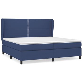 Cama Box Spring Con Colchón Tela Azul 200x200 Cm