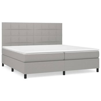 Cama Box Spring Con Colchón Tela Gris Claro 200x200 Cm