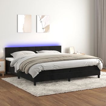 Cama Box Spring Colchón Y Led Terciopelo Negro 200x200 Cm