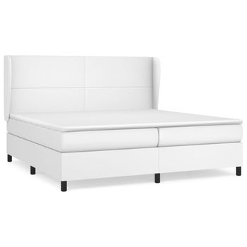 Cama Box Spring Con Colchón Cuero Sintético Blanco 200x200 Cm