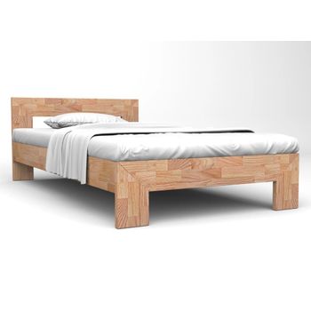 Estructura De Cama De Madera Maciza De Roble 140x200 Cm Marrón