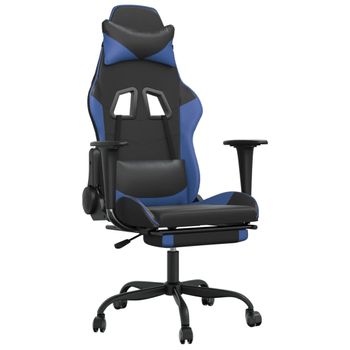 Silla Gaming Con Reposapiés Cuero Sintético Negro Azul