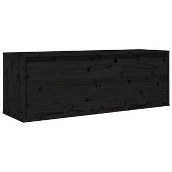 Armario De Pared De Madera Maciza De Pino Negro 100x30x35 Cm