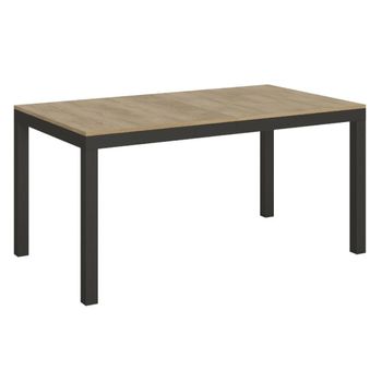 Mesa Rectangular Extensible Evy, 6 A 18 Personas, L 130 A 390 Cm, Madera Clara Y Metal Antracita