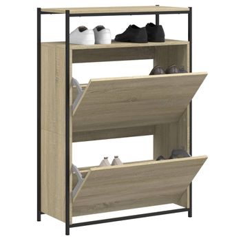 Vidaxl Zapatero De Madera De Ingeniería Roble Sonoma 75x34x112 Cm Marrón