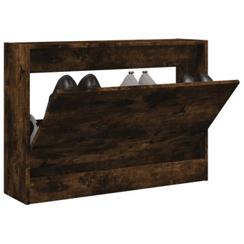 Vidaxl Zapatero De Madera De Ingeniería Roble Ahumado 80x21x57 Cm Marrón