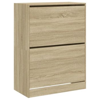 Vidaxl Mueble Zapatero 2 Cajones Abatibles Roble Sonoma 80x42x108 Cm Marrón