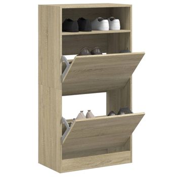 Vidaxl Zapatero De Madera De Ingeniería Roble Sonoma 60x34x116 Cm Marrón