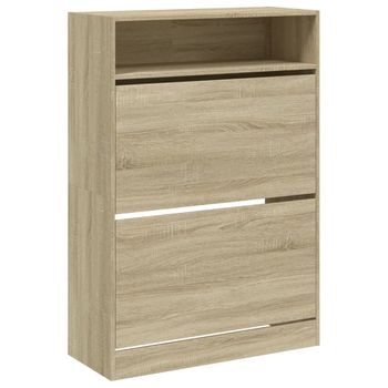 Vidaxl Mueble Zapatero 2 Cajones Abatibles Roble Sonoma 80x34x116 Cm Marrón