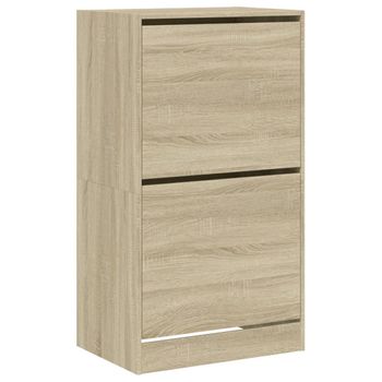 Vidaxl Mueble Zapatero 2 Cajones Abatibles Roble Sonoma 60x42x108 Cm Marrón