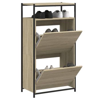 Vidaxl Zapatero De Madera De Ingeniería Roble Sonoma 60x34x112 Cm Marrón