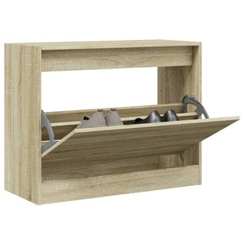 Vidaxl Zapatero De Madera De Ingeniería Roble Sonoma 80x34x63 Cm Marrón