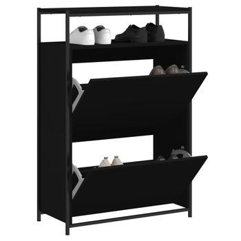 Vidaxl Zapatero De Madera De Ingeniería Negro 75x34x112 Cm