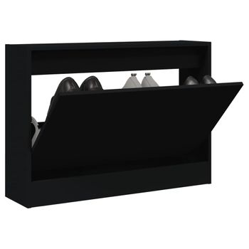 Vidaxl Zapatero De Madera De Ingeniería Negro 80x21x57 Cm