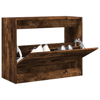 Vidaxl Zapatero De Madera De Ingeniería Roble Ahumado 80x34x63 Cm Marrón